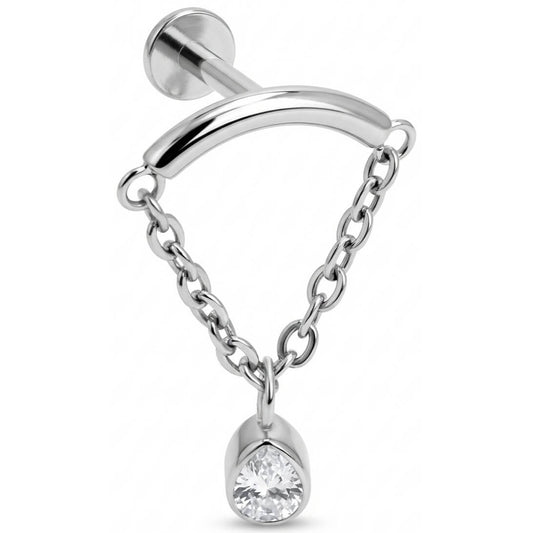 Titanium Labret Curved Bar Draped Chain Drop Internally Threaded