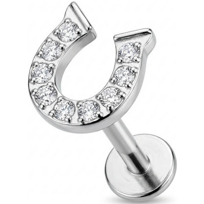 Titanium Labret Crystal Paved Horseshoe Top Internally Threaded
