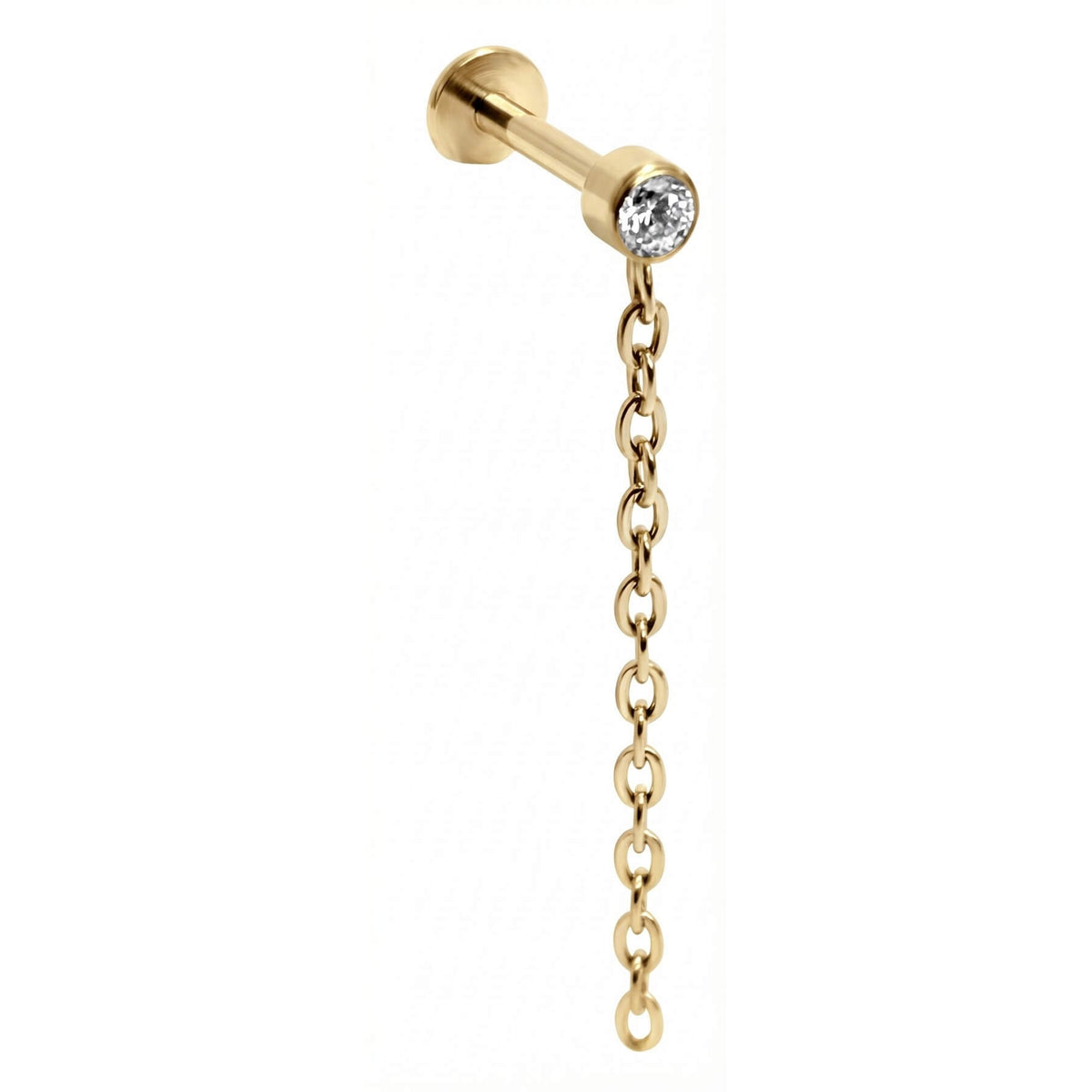 Titanium Labret Bezel Crystal With Dangle Chain Internally Threaded