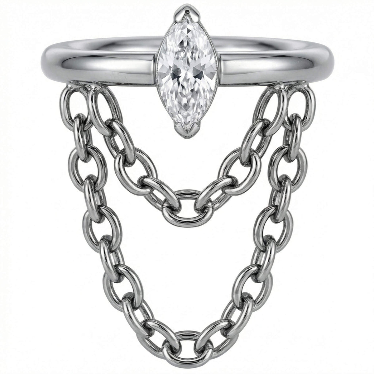 Titanium Ring Marquise Zirconia Double Chain Clicker