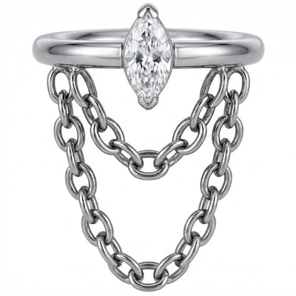 Titanium Ring Marquise Zirconia Double Chain Clicker