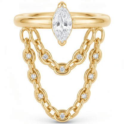 Titanium Ring Marquise Zirconia Double Chain Clicker