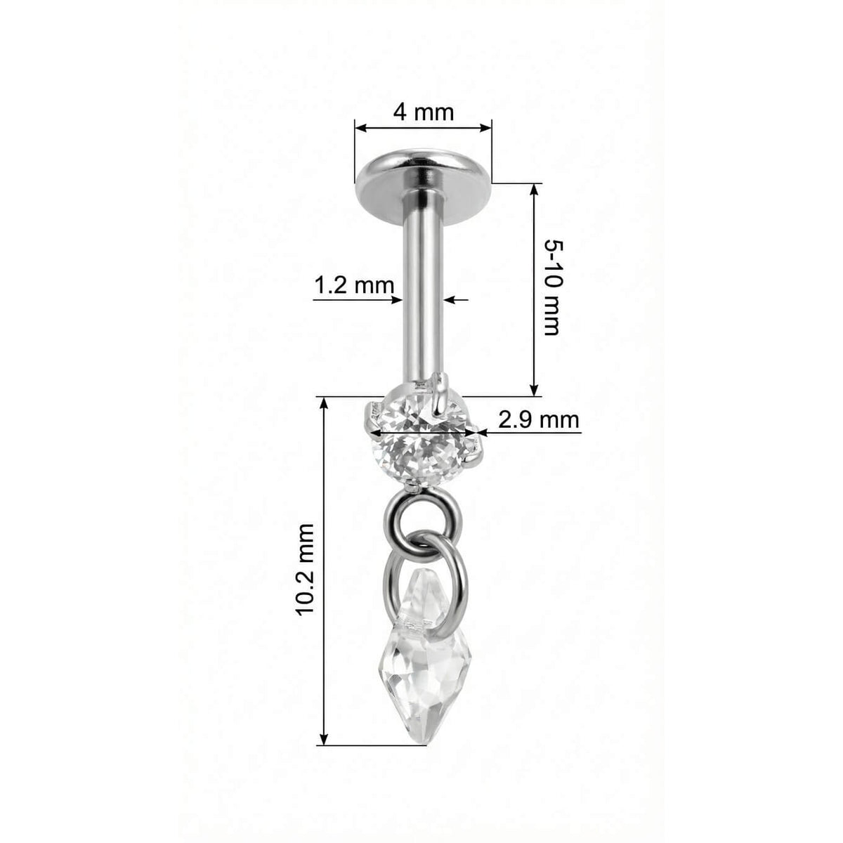 Titanium Labret Round Zirconia With Kite Dangle Internally Threaded