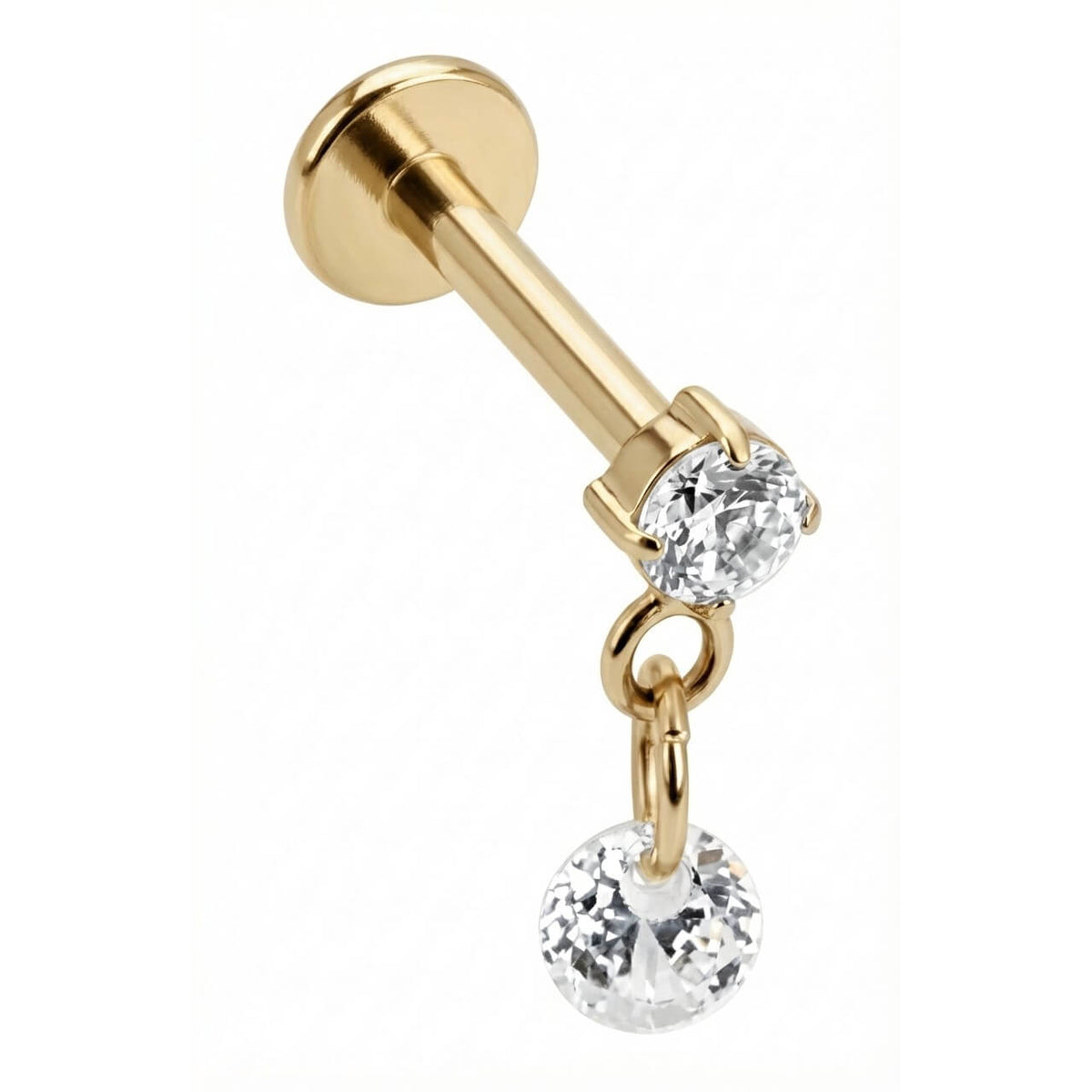 Titanium Labret Double Zirconia Drop Internally Threaded
