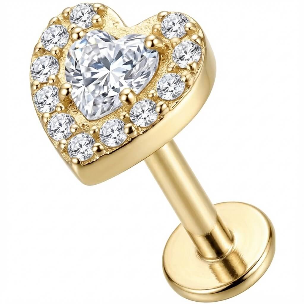 Titanium Labret Crystal Heart With Paved Halo Internally Threaded