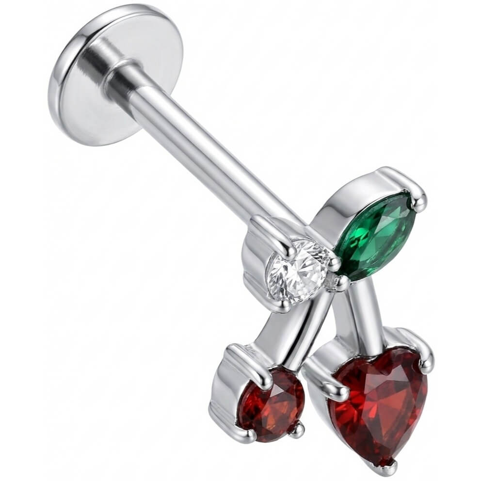 Titanium Labret Red Heart And Round Cherry Internally Threaded