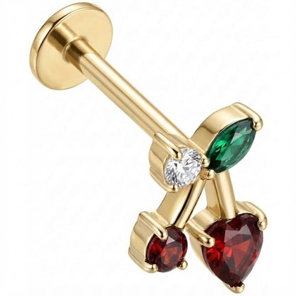 Titanium Labret Red Heart And Round Cherry Internally Threaded
