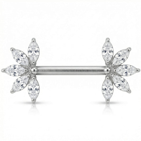 Titanium Nipple Piercing Marquise Cut Crystal Fan Push-In