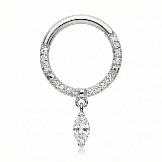 Titanium Ring Paved Stones Marquise Drop Clicker