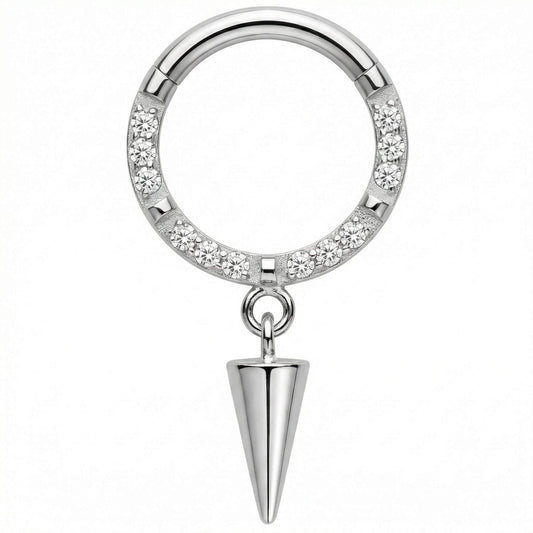 Titanium Ring Crystal Paved Spike Drop Clicker