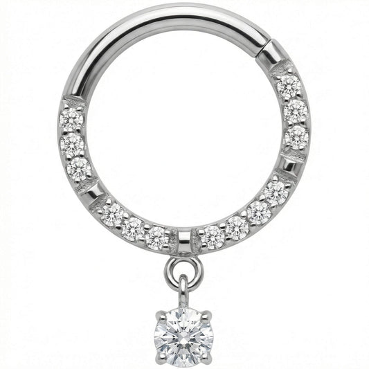 Titanium Ring Crystal Pave Solitaire Charm Clicker