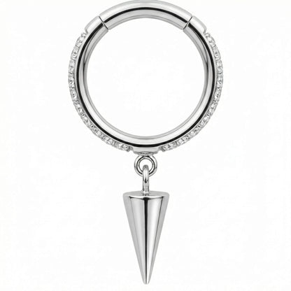 Titanium Ring Dangling Spike Paved Hoop Clicker