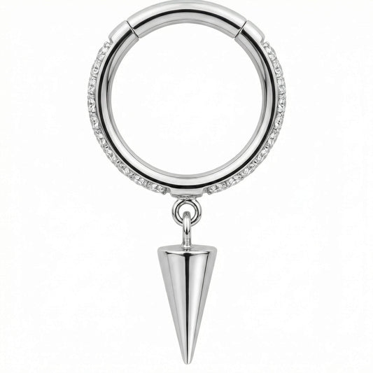 Titanium Ring Dangling Spike Paved Hoop Clicker