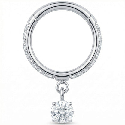 Titanium Ring Pave With Dangling Crystal Clicker