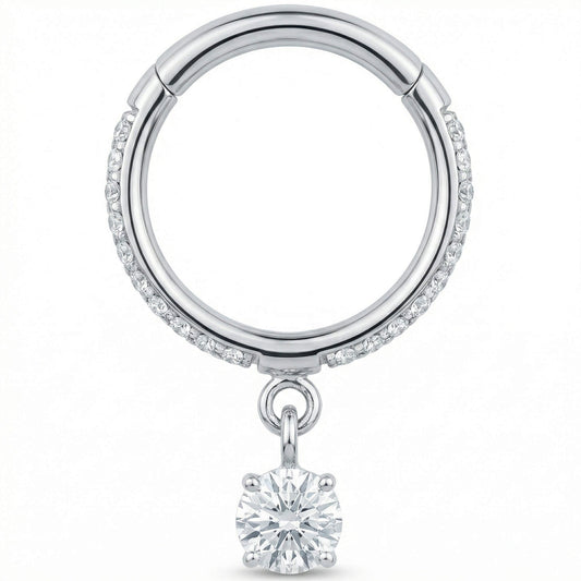 Titanium Ring Pave With Dangling Crystal Clicker
