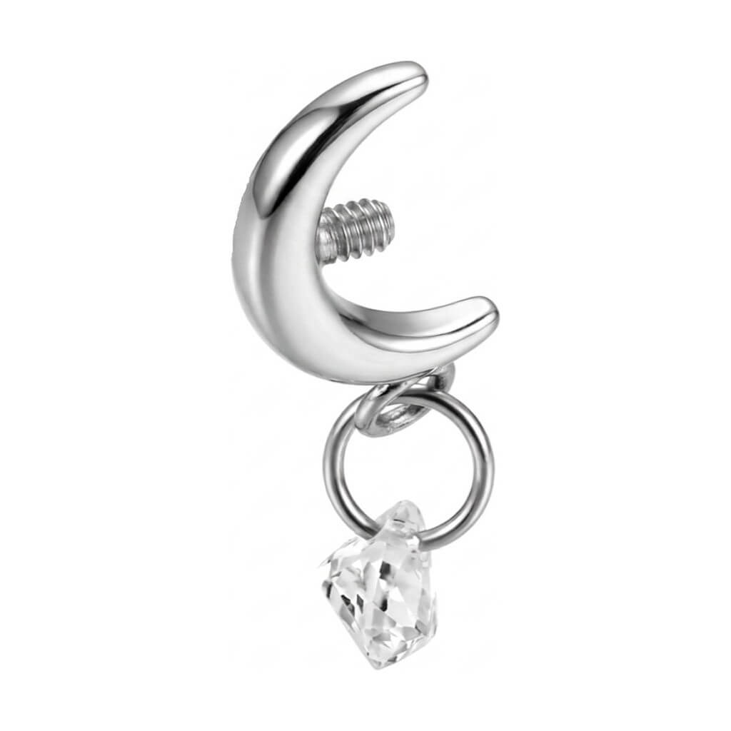 Titanium Top Crescent Moon Zirconia Drop Internally Threaded