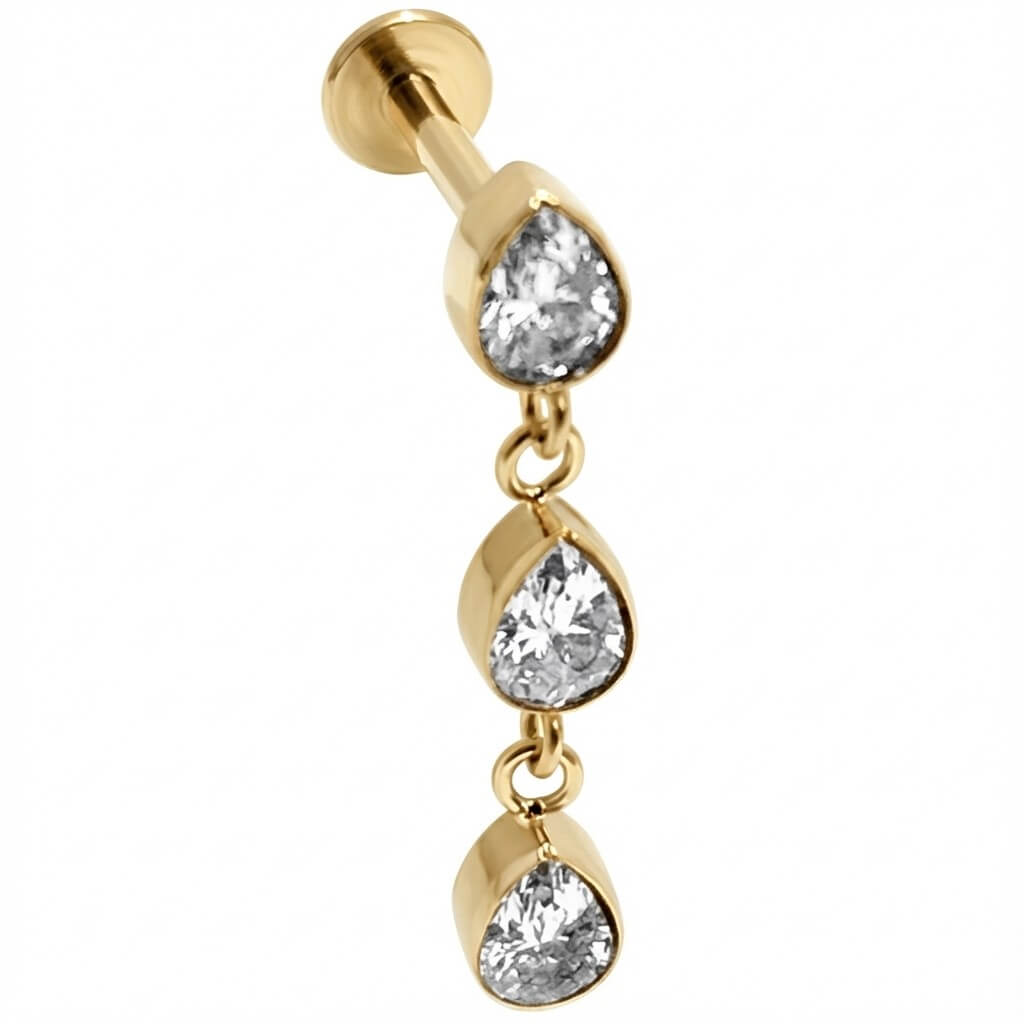 Titanium Labret Cascading Teardrop Crystals Internally Threaded