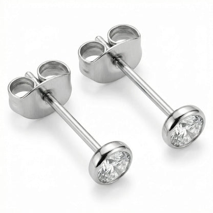 Titanium Earring Round Bezel Zirconia