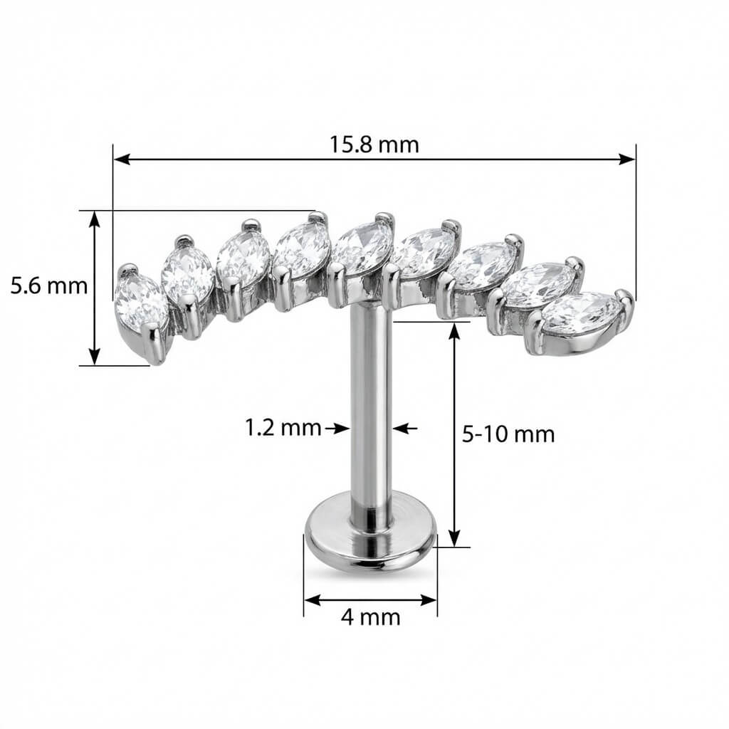 Titanium Labret Curved Marquise Crystal Vine Internally Threaded