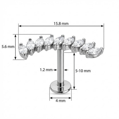 Titanium Labret Curved Marquise Crystal Vine Internally Threaded