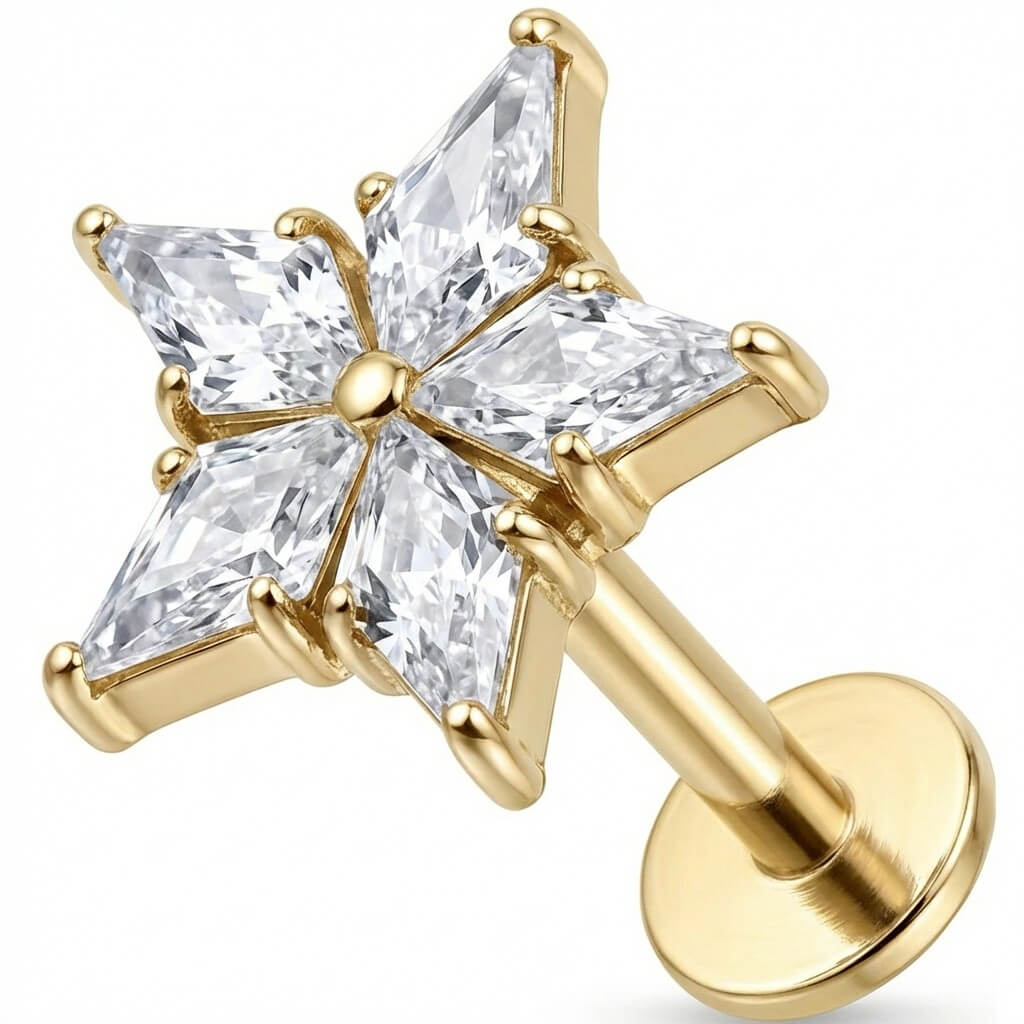 Titanium Labret Five Point Crystal Star Internally Threaded