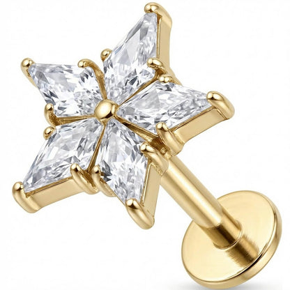 Titanium Labret Five Point Crystal Star Internally Threaded