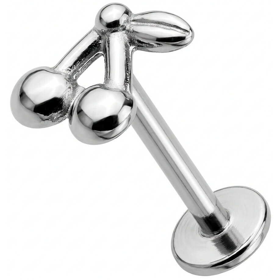 Titanium Labret Double Cherries With Leaf Internally Threaded