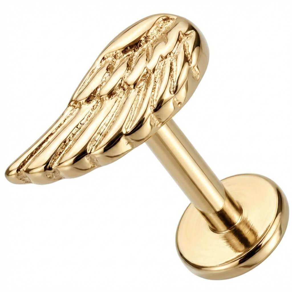 Titanium Labret Detailed Angel Wing Top Internally Threaded