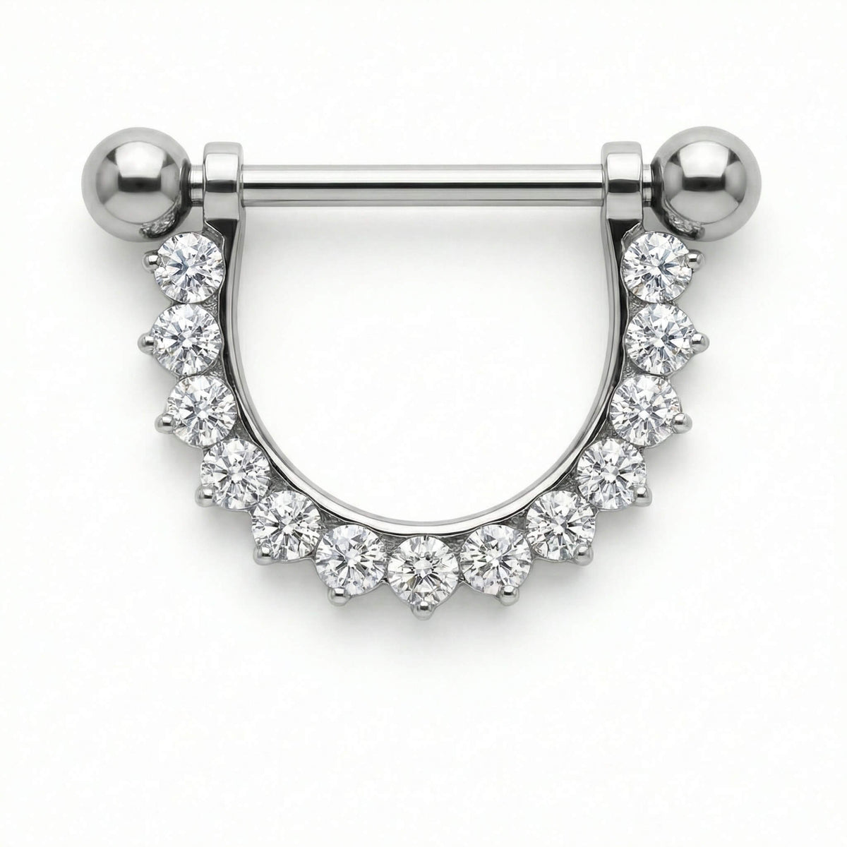 Titanium Nipple Piercing Crystal Lined Crescent