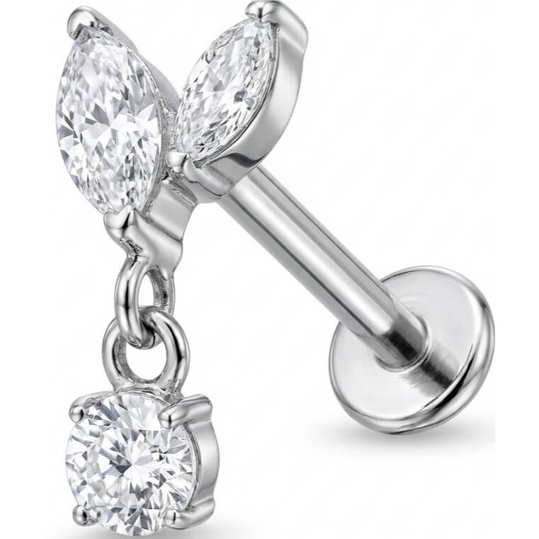 Titanium Labret Double Marquise Leaves With Dangle Internally Threaded