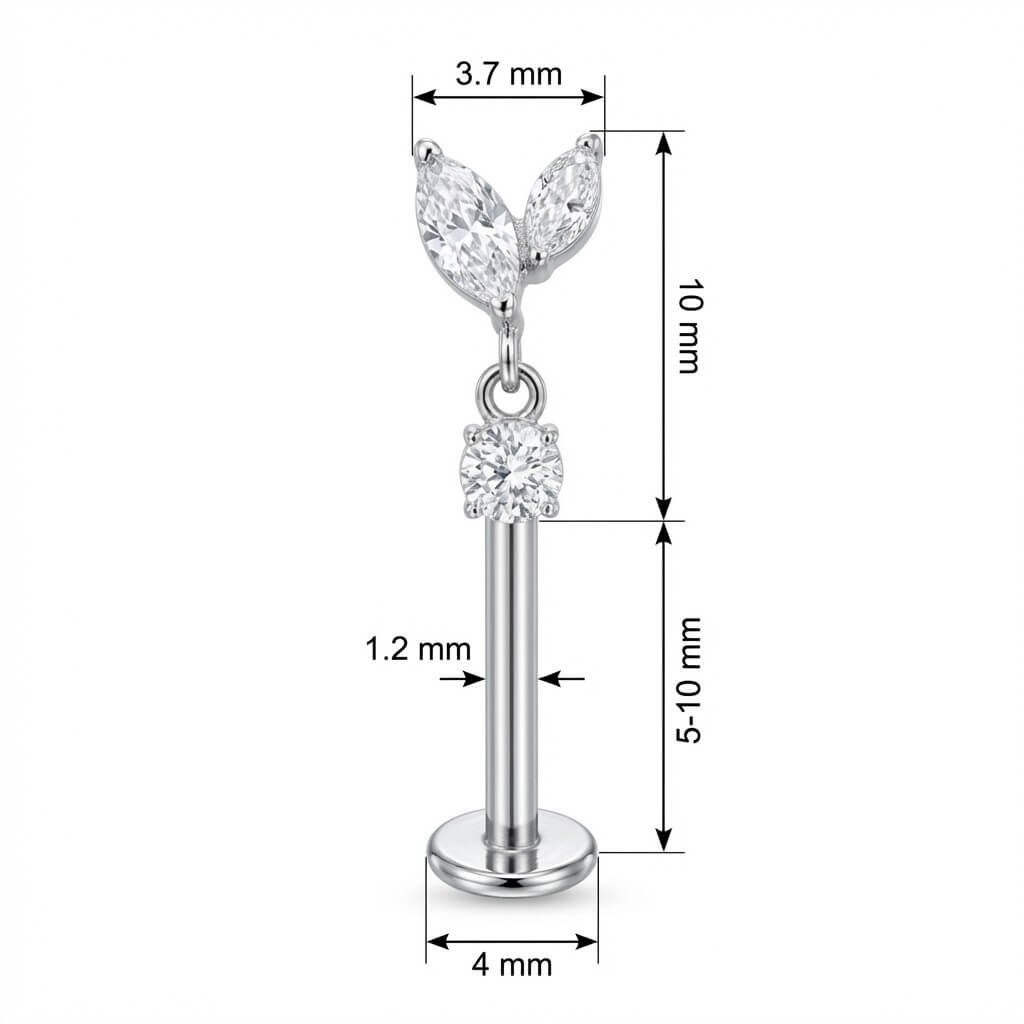 Titanium Labret Double Marquise Leaves With Dangle Internally Threaded