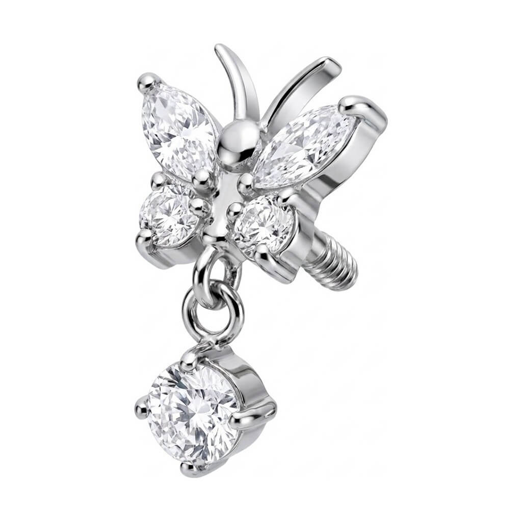 Titanium Top Butterfly With Dangle Internally Threaded