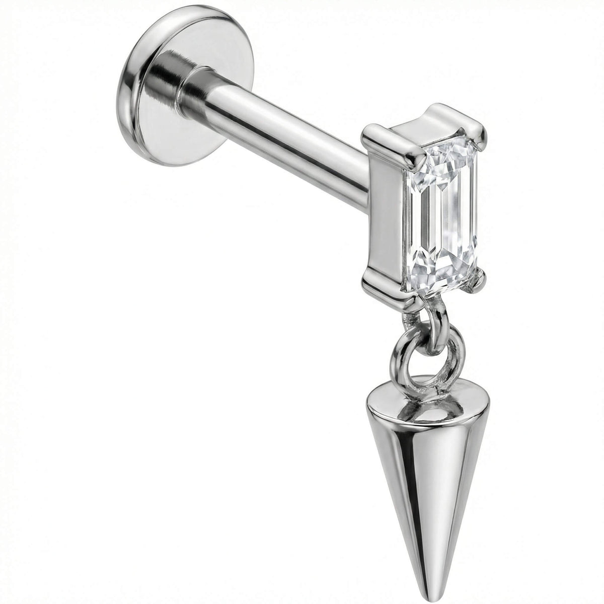 Titanium Labret Rectangle Zirconia Dangle Spike Internally Threaded