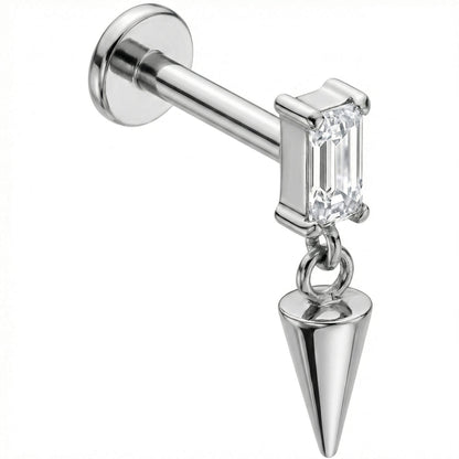 Titanium Labret Rectangle Zirconia Dangle Spike Internally Threaded