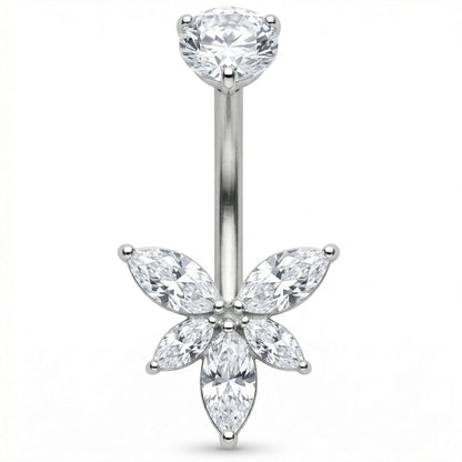 Titanium Belly Button Piercing Crystal Lotus Flower Internally Threaded