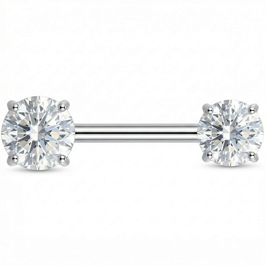 Titanium Nipple Piercing Twin Round Clear Stones Internally Threaded