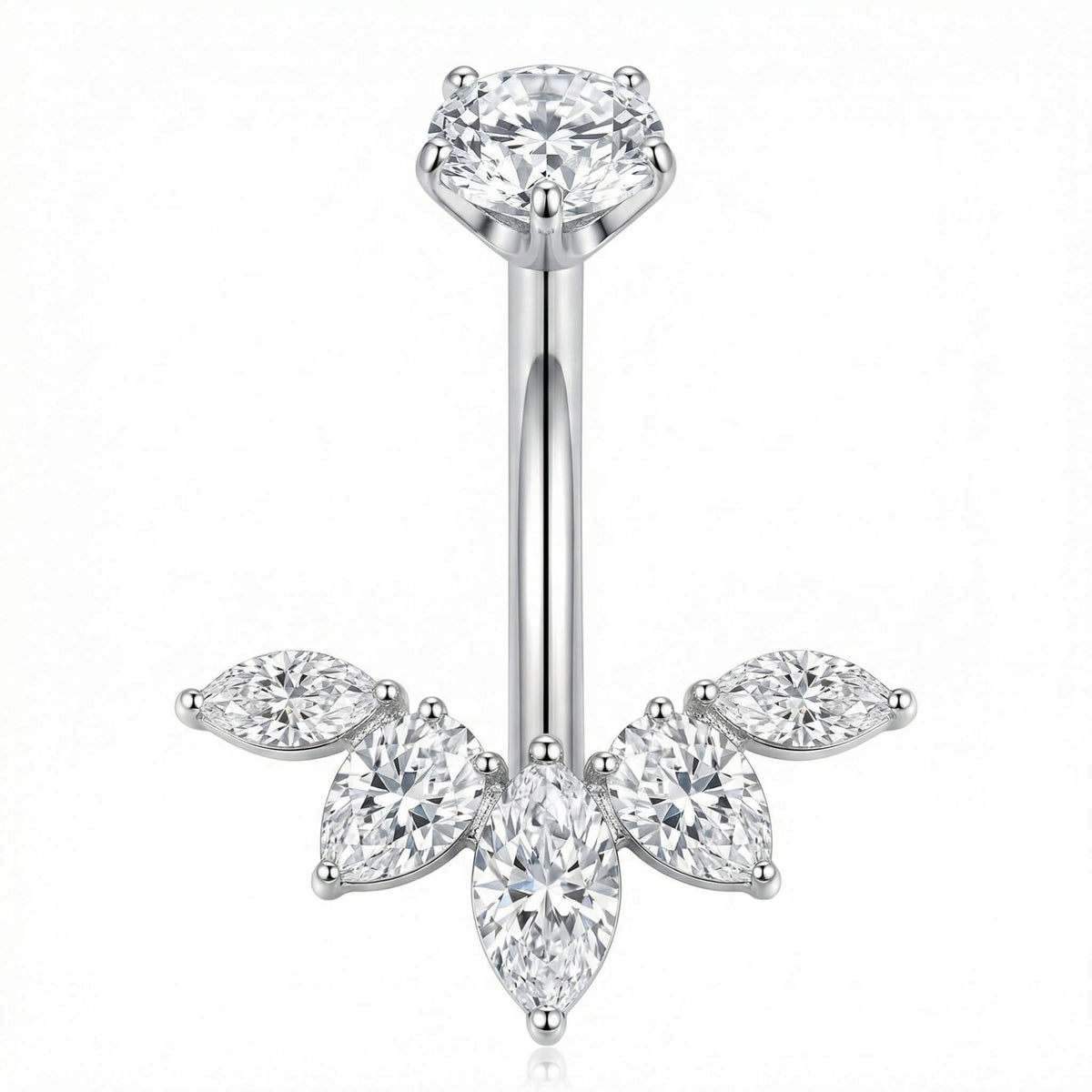 Titanium Belly Button Piercing Marquise Fan Crown Internally Threaded