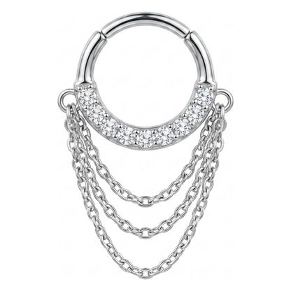Titanium Ring Triple Chain Dangle Zirconia Clicker