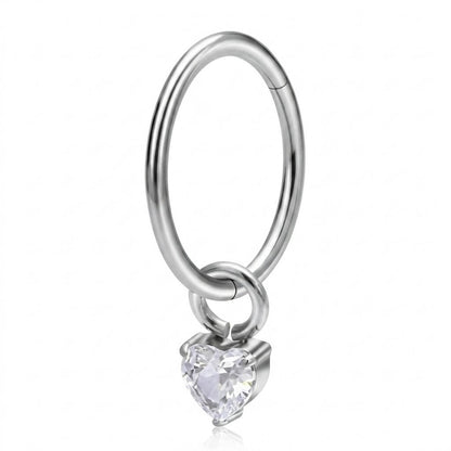 Titanium Ring Heart Zirconia Dangle Clicker