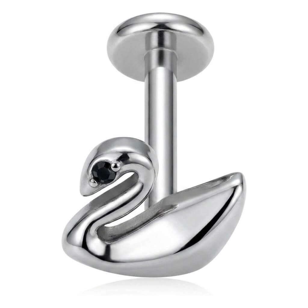 Titanium Labret Swan Zirconia Internally Threaded