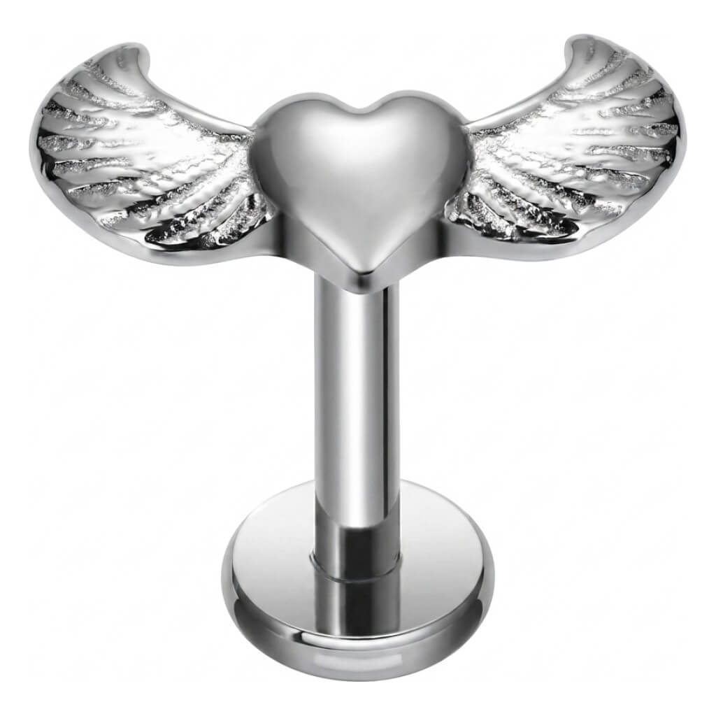 Titanium Labret Heart Angel Wings Internally Threaded