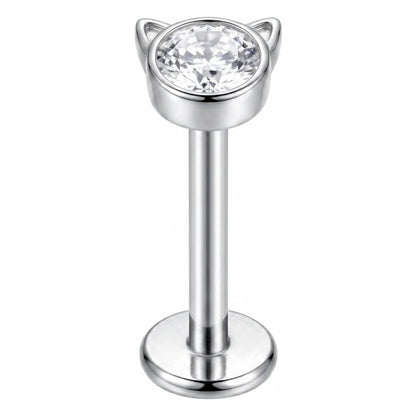 Titanium Labret Cat Zirconia Internally Threaded