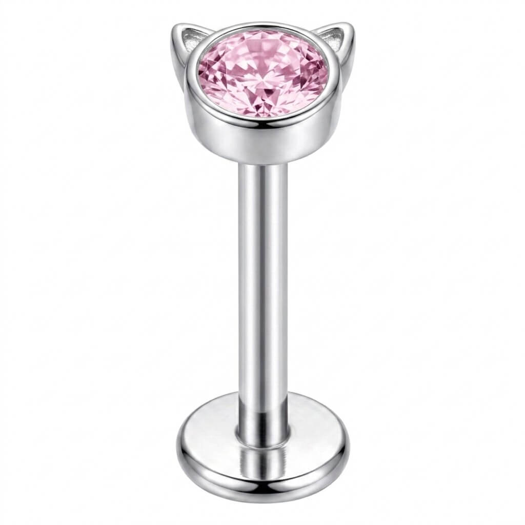 Titanium Labret Cat Zirconia Internally Threaded