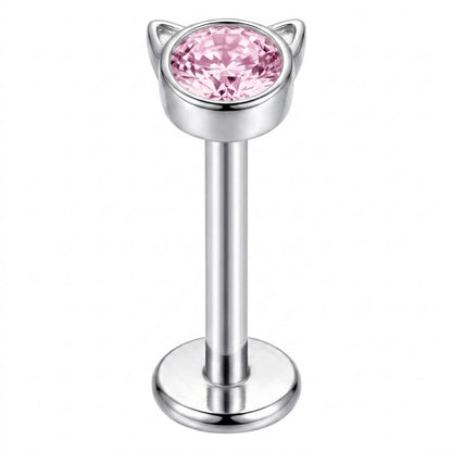 Titanium Labret Cat Zirconia Internally Threaded