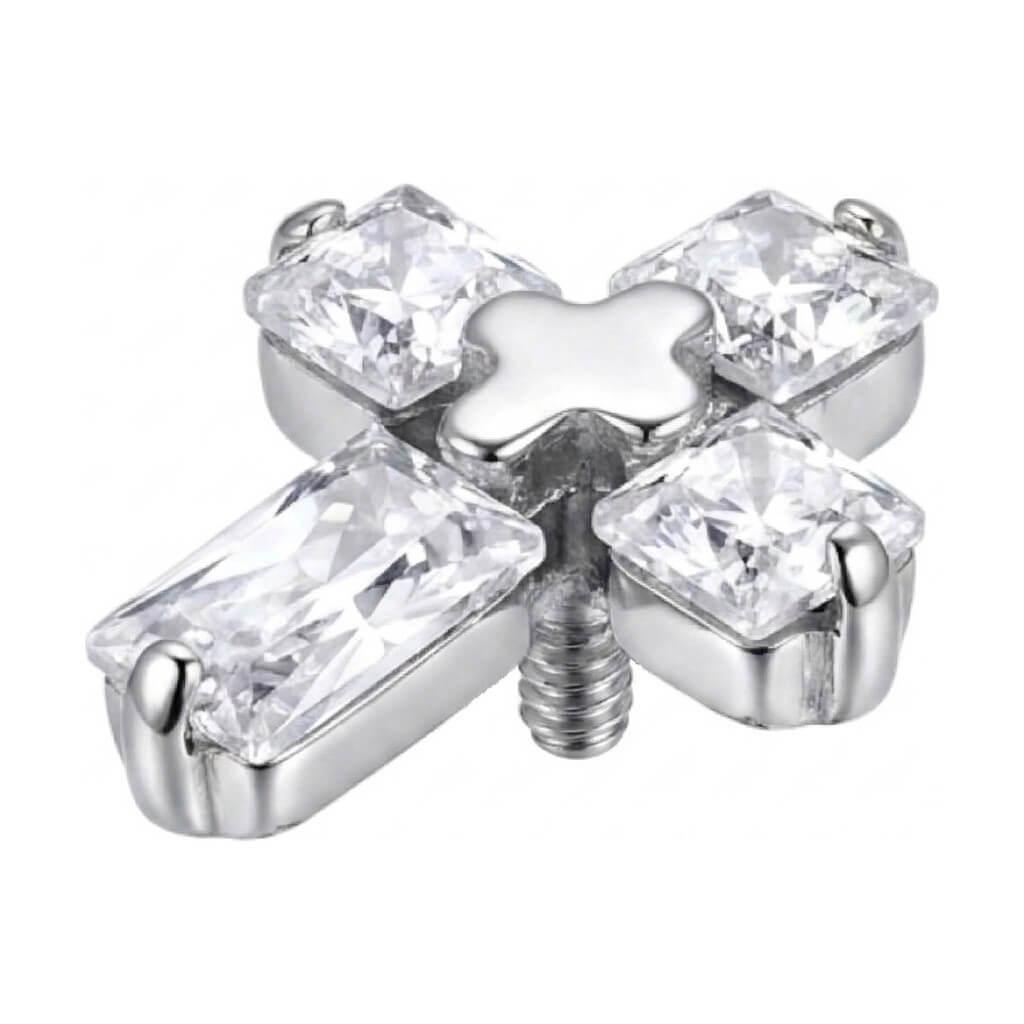 Titanium Top Clear Stone Cross Internally Threaded