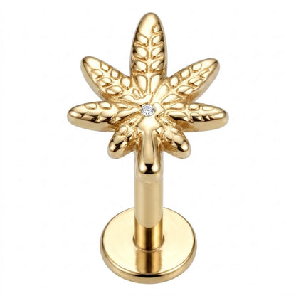 Titanium Labret Cannabis Leaf Internally Threaded