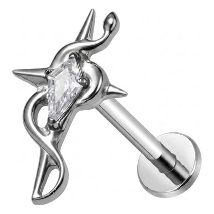 Titanium Labret Tribal Rhombus Zirconia Internally Threaded