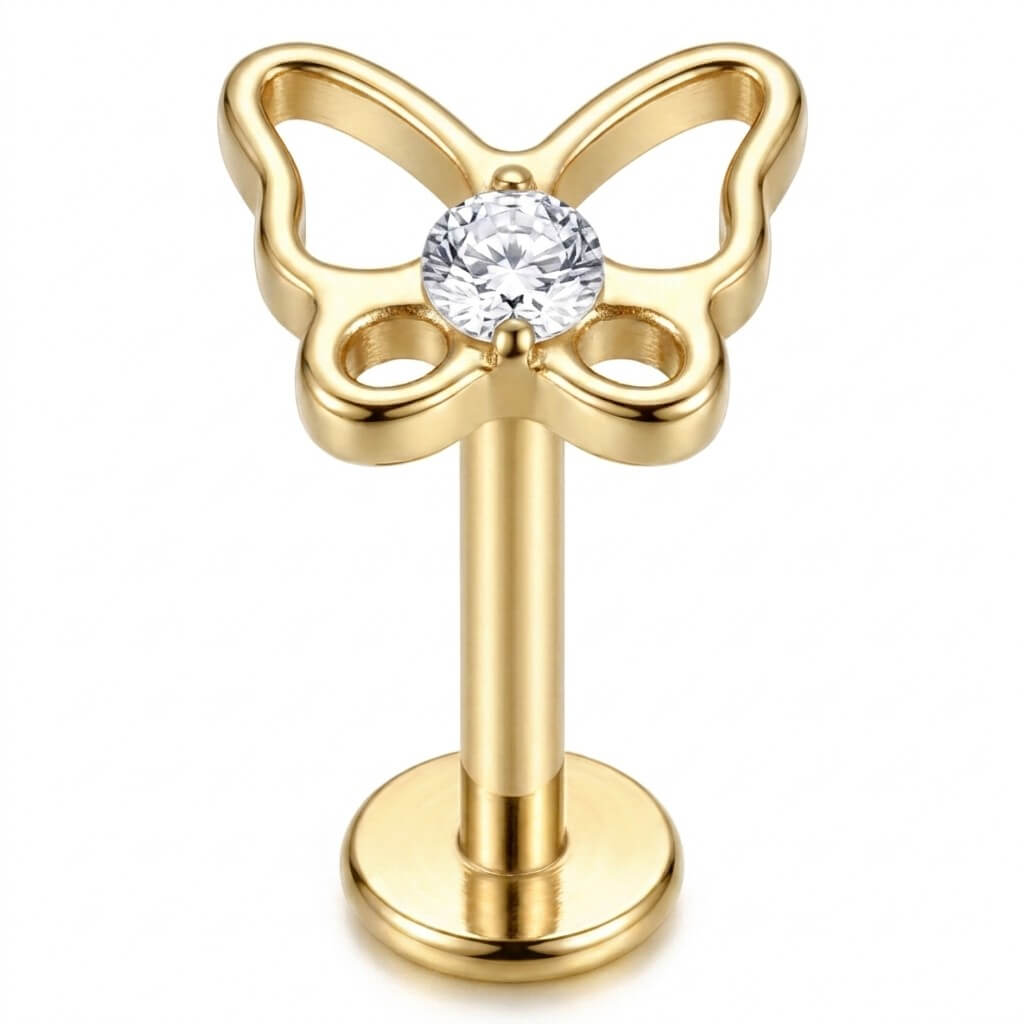 Titanium Labret Butterfly Zirconia Internally Threaded