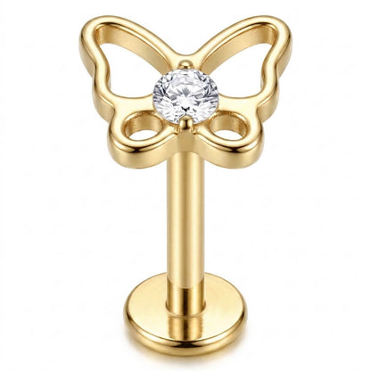 Titanium Labret Butterfly Zirconia Internally Threaded
