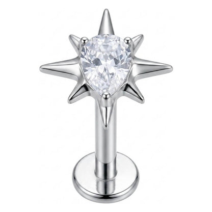 Titanium Labret Star Teardrop Zirconia Internally Threaded